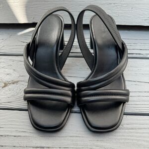 Caslon Lennyn Slingback Sandal in Black Leather Rubber Sole Party Comfortable 7M